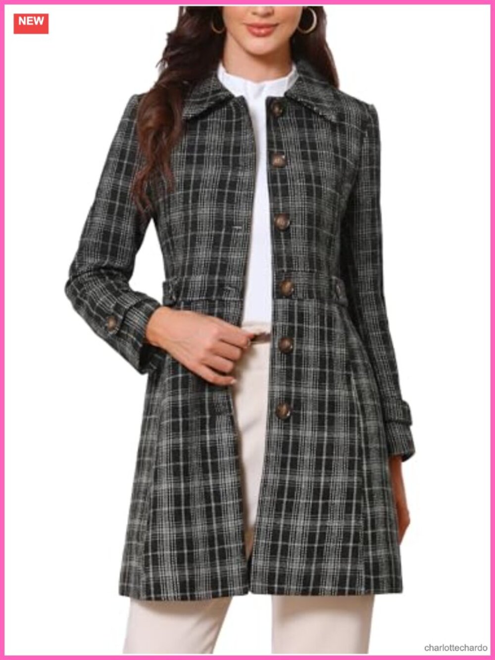 Womens Vintage Plaid Pea Coat Single Breasted Winter Overcoat
